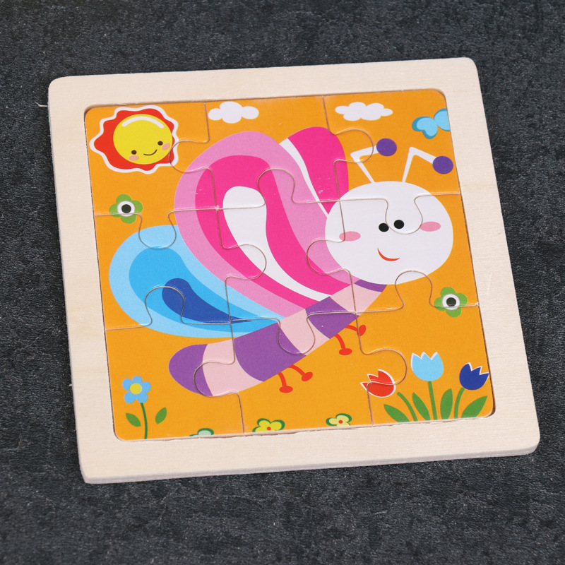 Wooden Children's small size 9 Piece Puzzle 0.03 Cartoon Animal Puzzle Puzzle Early Education Toy Puzzle 2-3-4 Years Old