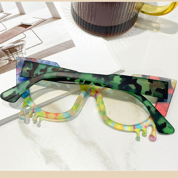 2024 cross-border new colorful pattern anti-blue flat mirror European and American trend irregular glasses frame BL2409