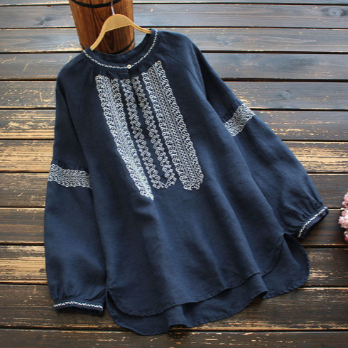 2023 Spring and Summer New Shirt Large Size Cotton Linen Long Sleeve Loose Top for Women