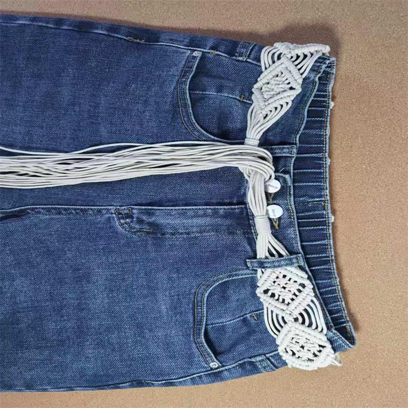 Artificial woven clothing belt can be customized double square pattern woven European and American hot bohemian style belt
