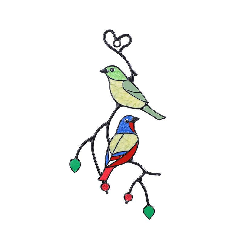 In stock cross-border new spring bird alloy crafts colorful window art pendant red bird artwork