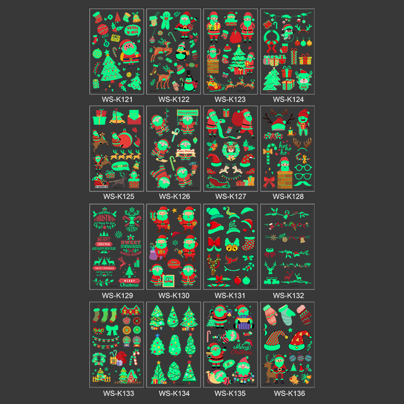 New in stock Hot Selling Luminous Christmas Tattoo Sticker Holiday Party Window Glass Christmas Gift Decoration Sticker