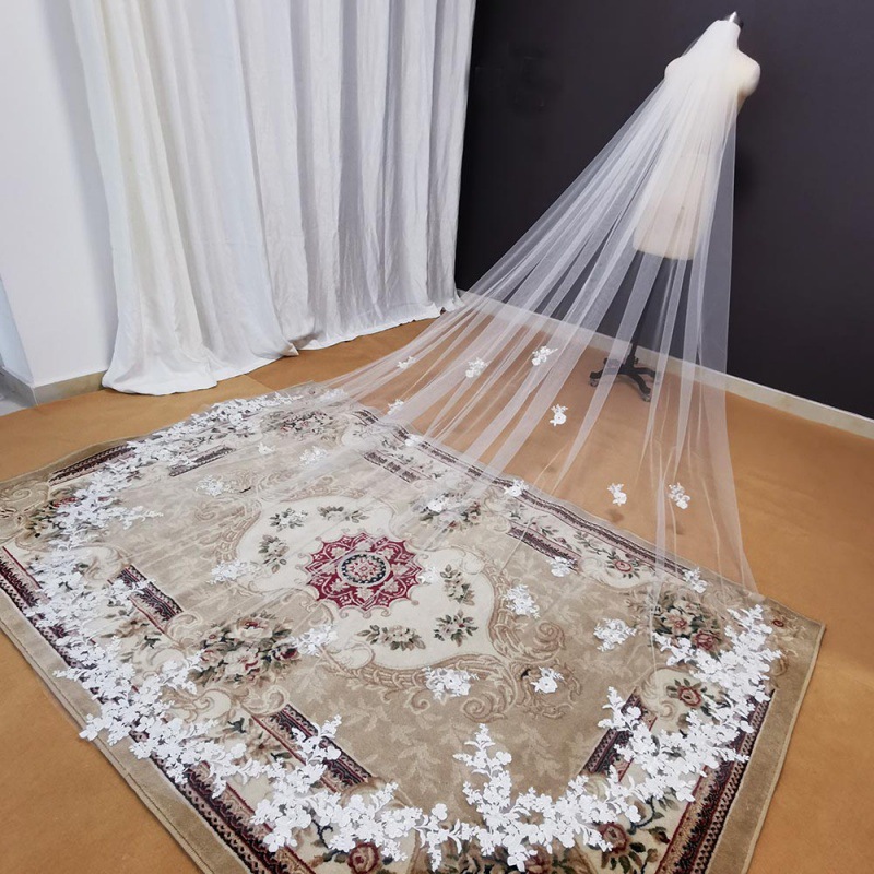 db002 European and American bridal veil wedding headdress veil long Cathedral white ivory ribbon comb embroidery