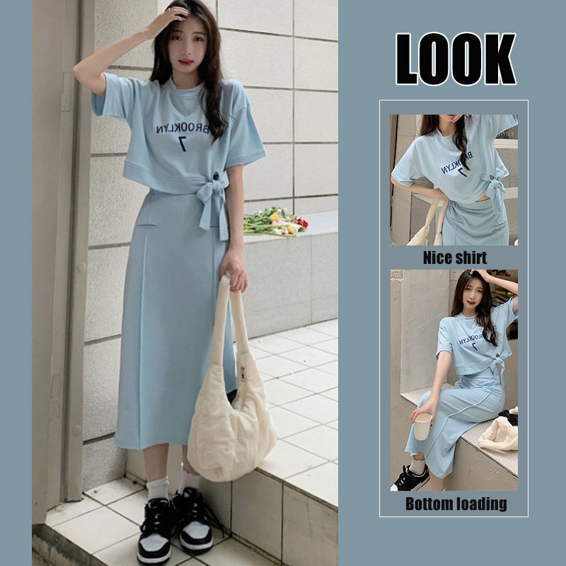 Internet Celebrity Short-sleeved Skirt Set 2024 Summer Campus Style Japanese Style Elegant Sweet Girl T-shirt Skirt Women's Two-piece Set
