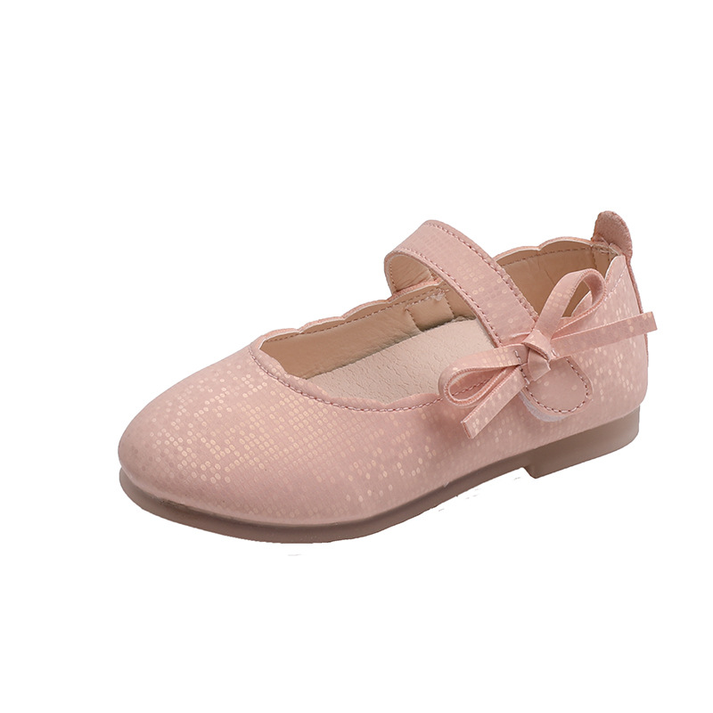 Girls' Round Toe Small Leather Shoes Fashion Children's Bow Princess Shoes Children's Soft Sole Comfortable Dance Shoes Korean Style