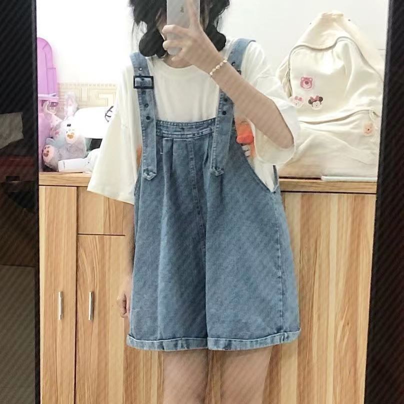 Milk Salt Style Small Sweet Fresh Strap Jeans Women's Age-reducing Summer New High Waist Loose Fashionable Pants