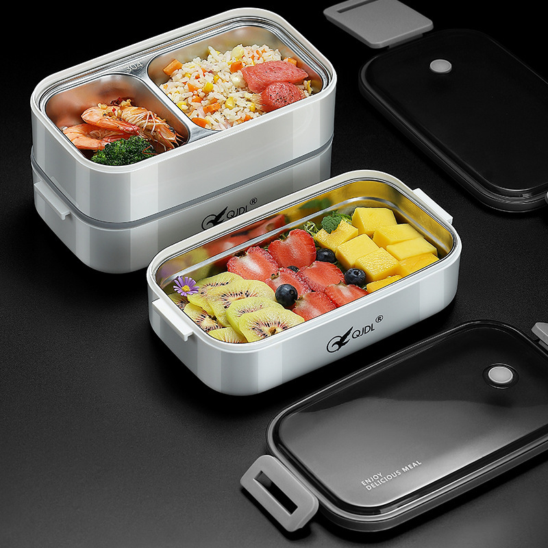 304 Stainless Steel Double Layer Lunch Box for Students and Office Students Heat Preservation Large Capacity Microwave Heating Portable Lunch Box