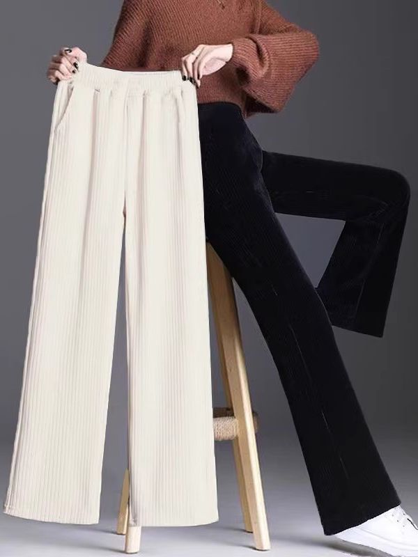 Special offer corduroy wide-leg pants for women autumn and winter 2023 new fleece-lined high waist draping straight casual corduroy pants