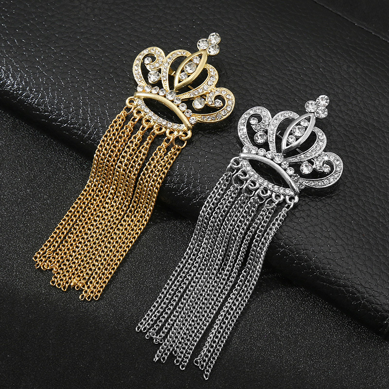 Men's Golden Crown Eagle Tassel Golden Brooch Personalized Fashionable Suit Silver Chain Pin Clothing Accessories
