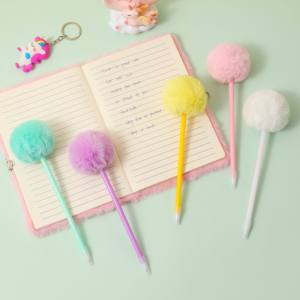 High-looking plush ball gel pen cute girl diy Journal production writing pen student gift pen for school season