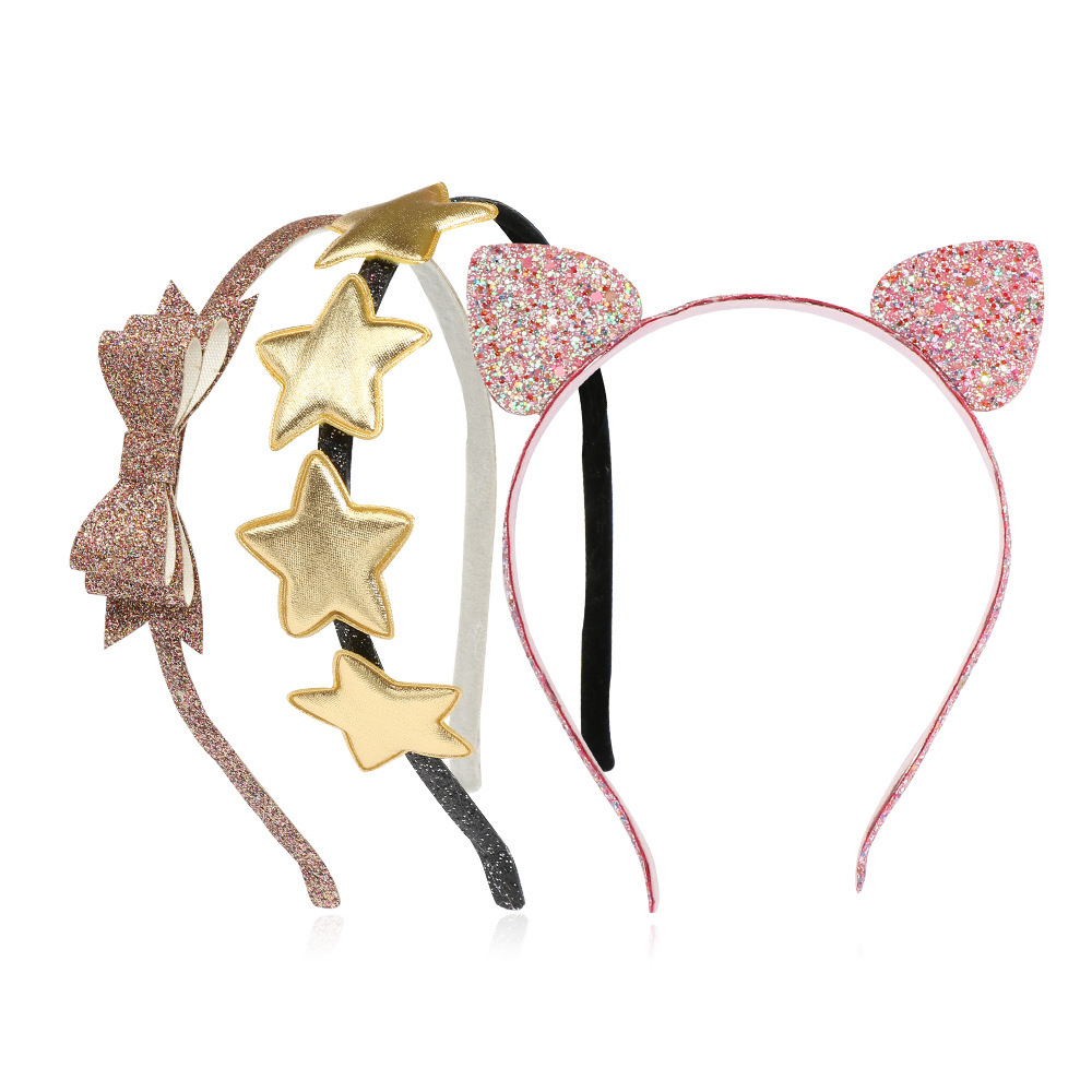 20908 three-dimensional animation cat ear hairband glitter sequins Glitter hairpin five-pointed star bow hair accessories