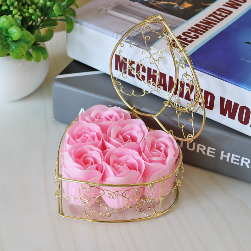 Imitation flower 6 soap flower iron basket creative housewarming wedding gift rose ornaments manufacturers spot