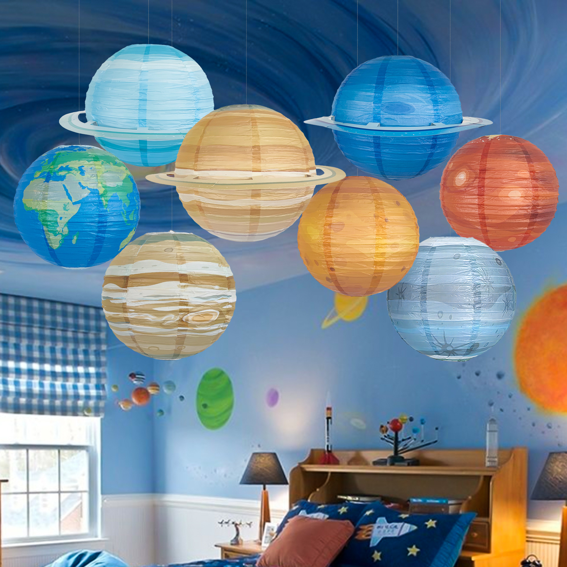 Creative Planet paper lantern Diy handmade round lantern foldable children's birthday starry sky theme party ornaments