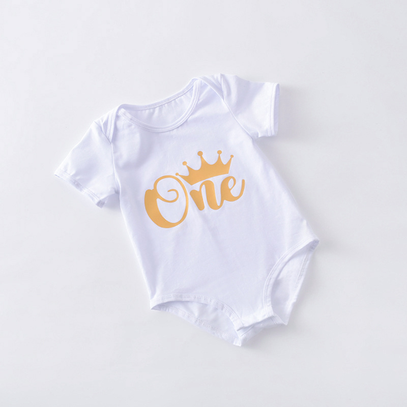 Girls' Printed Short-sleeved Harper Suit European and American Style Infant's One Year Birthday Dress Newborn Climbing Dress for Summer