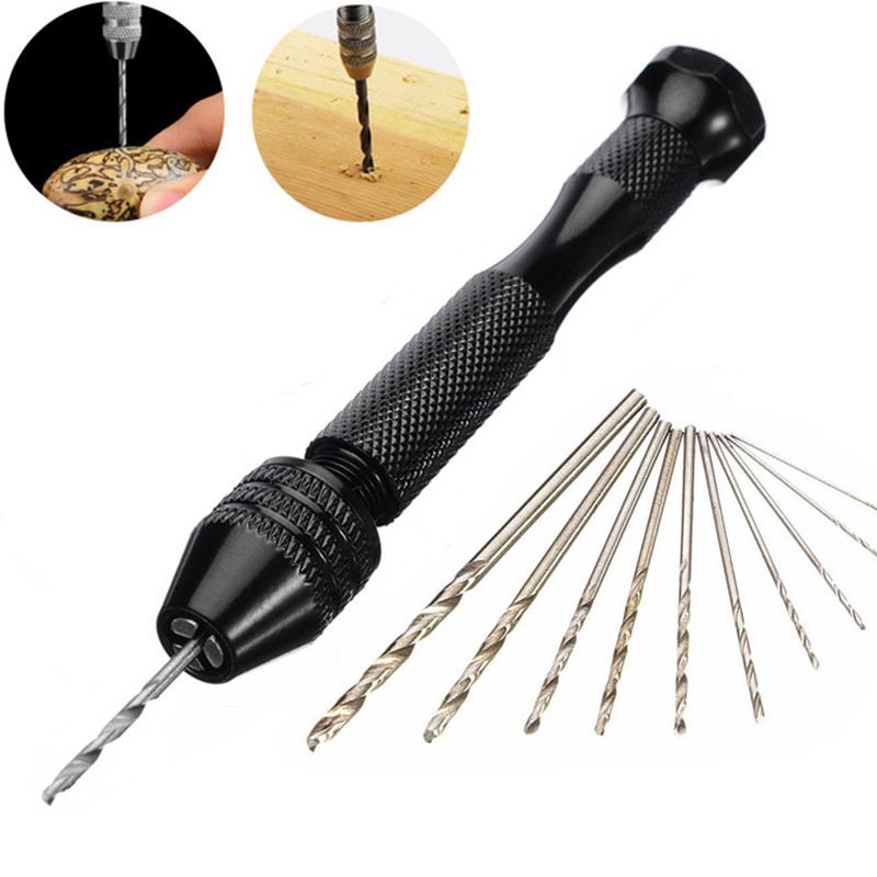 AliExpress TEMU cross-border source black mini aluminum alloy hand drill 21pcs hand twist drill set hand drill