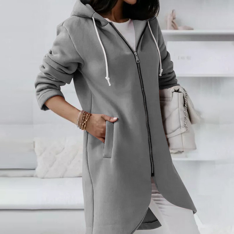  New Autumn and Winter Fashionable Streetwear Hooded Zipper Long Fleece Sweatshirt 