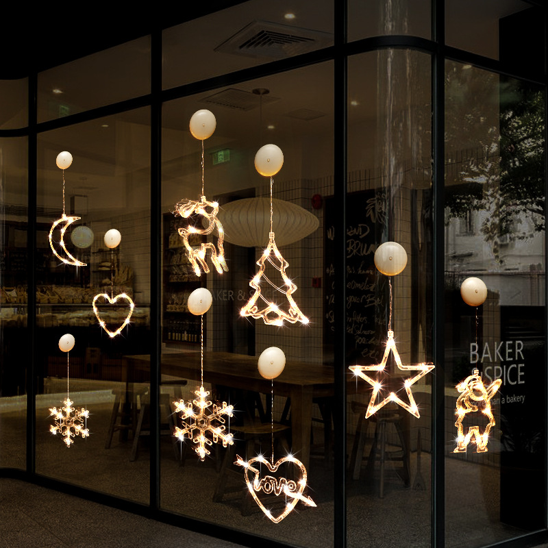 Christmas decoration suction cup lamp glass display window store decoration supplies atmosphere light Christmas tree snowflake pendant