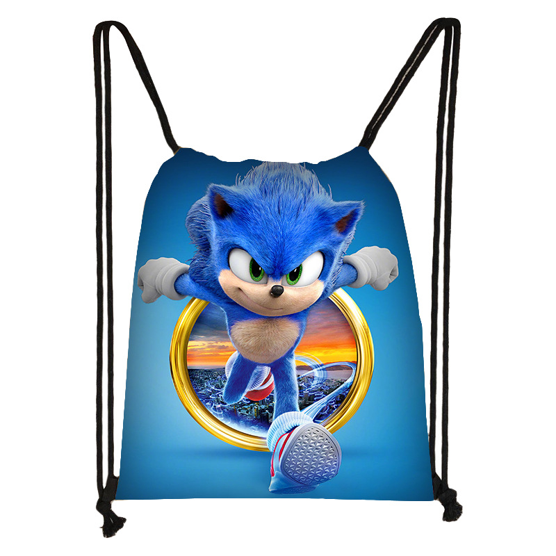 2024 New Sonic Drawstring Pocket Cute Cartoon Polyester Drawstring Bag Children Printed Basketball Bag Factory Wholesale