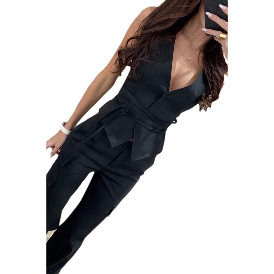 Cross-border 2024 European and American spring and summer new lace-up casual women's tops INS vacation loose multi-color fashion vest