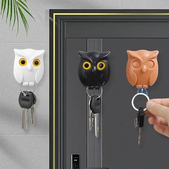 3pcs Owl Key Case Cute Owl Key Bag Automatic Eye Open Magnetic Night Owl Key Hanging Wall