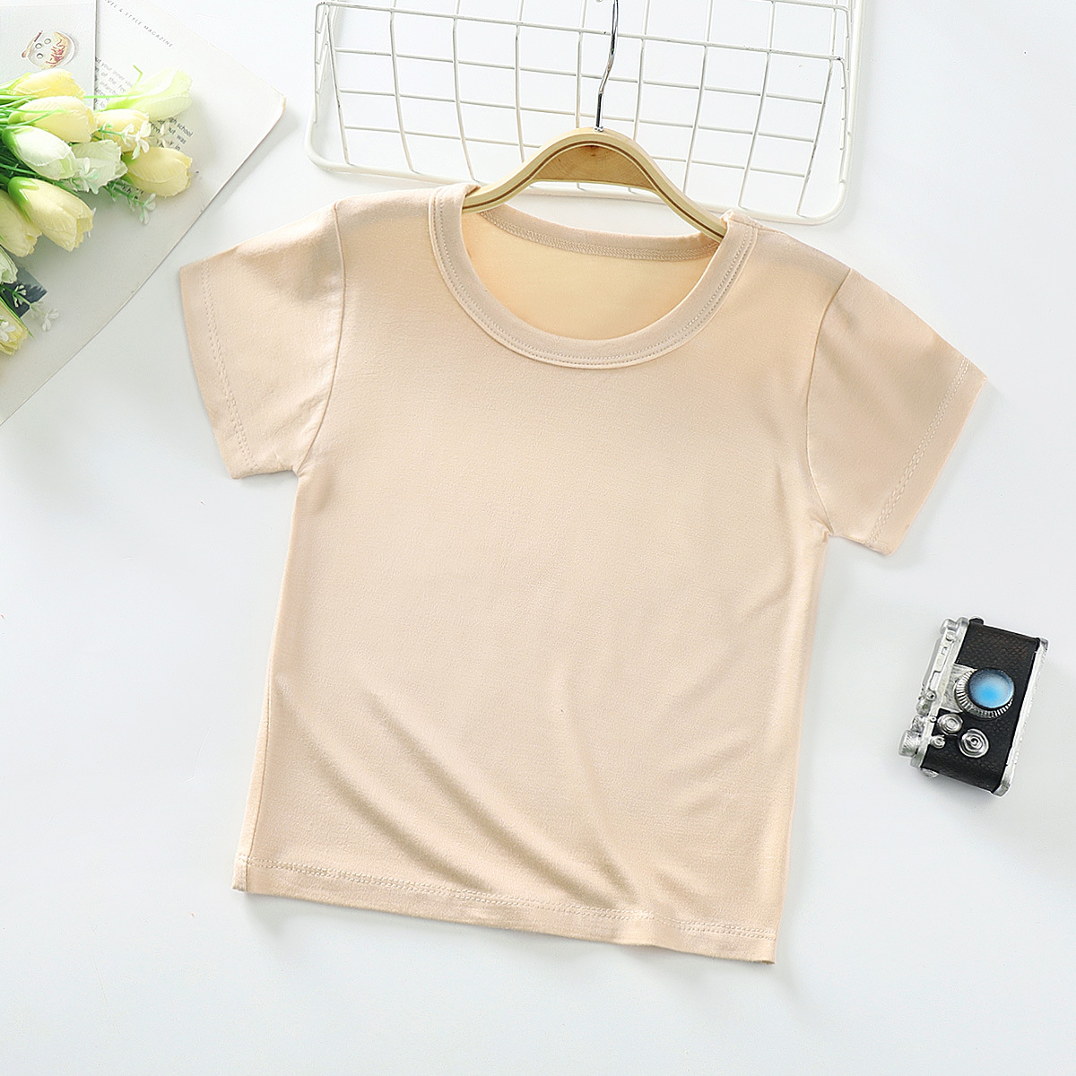 2023 Summer New Children's Short-sleeved T-shirt for Boys and Girls Modal Single-piece Top Infant Baby Base Shirt