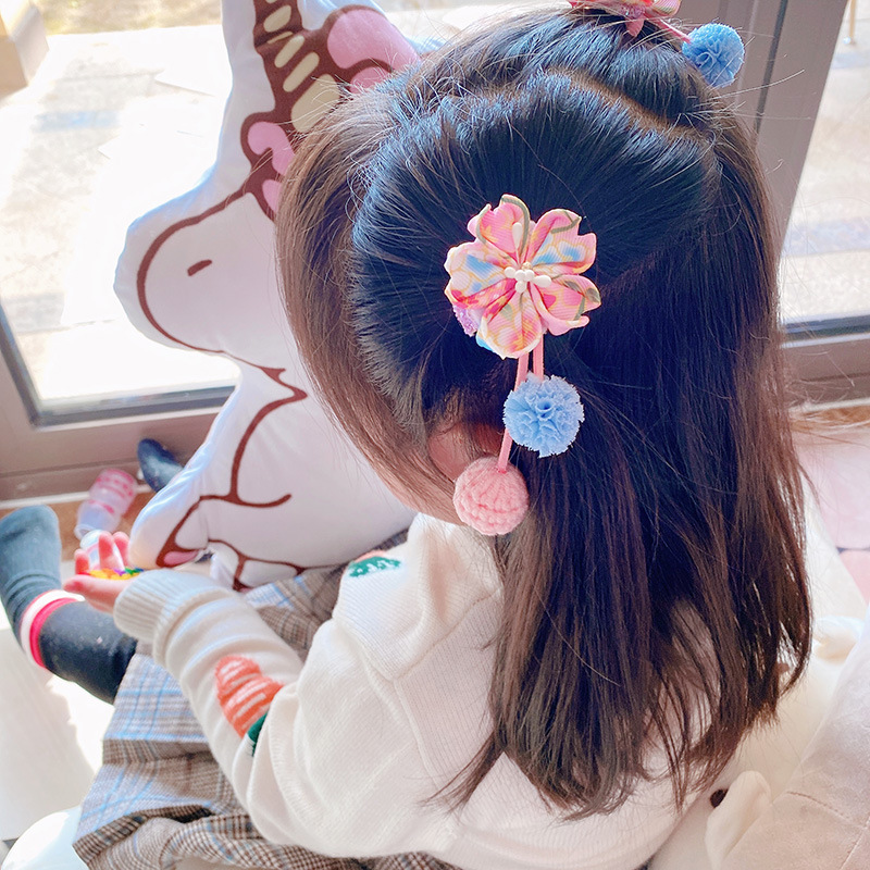 HD2187A08日韓新款和風布藝花朵流蘇兒童古風漢服髮夾頭飾髮飾