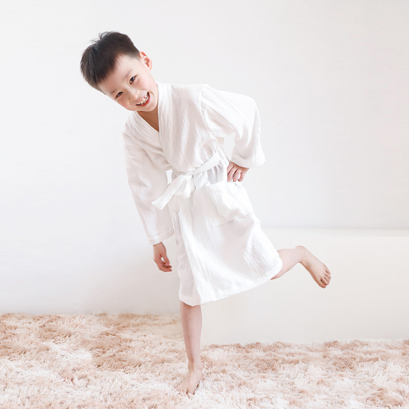 Japanese-style cotton double-layer gauze children's bathrobe bathrobe home clothing category A boys and girls absorbent soft spring and summer