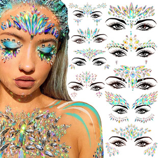 Cross-border Special for EDM Electric Syllable Face Paste Eyebrow Paste Diamond Resin Diamond Carnival Diamond Paste Masquerade Face Decoration