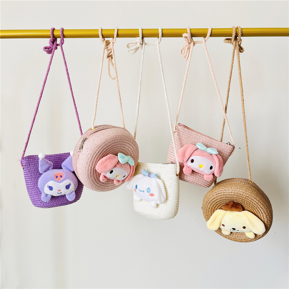 Children's New Straw Bag Cartoon Small Bag Women's Internet Popular Cute Big Ears Dog Crossbody Small Bag Mobile Phone Bag for Women