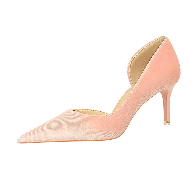 Women's shoes with fine heels, shallow heels and pointed side hollowed out west velvet shoes_voghion.com