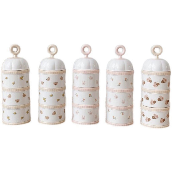 ins South Korea Dot bear olive Tulip Western style milk powder box infant portable three-layer storage box