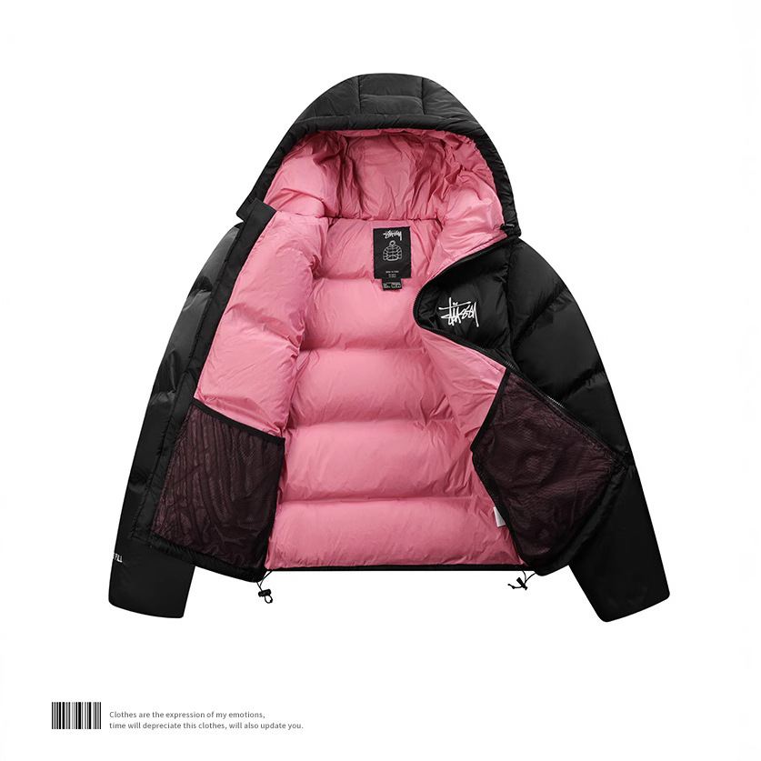 Cross-border foreign trade embroidery stu hooded cotton-padded jacket winter fashion American street loose all-match couple's bread clothing