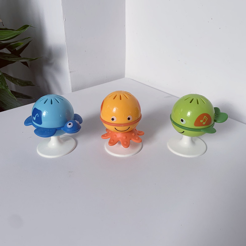 Baby Dining Chair Cart Sucker Rattle 0-1 Year Old Baby Marine Animal Hand Rattle Three-piece Set Soothing Toy
