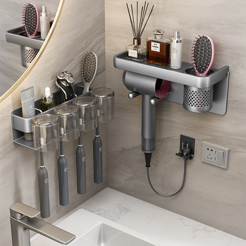 Toothbrush Rack Non-punching Gun Grey Toilet Mouthwash Cup Brush Cup Storage Wall-mounted Electric Toothbrush Rack