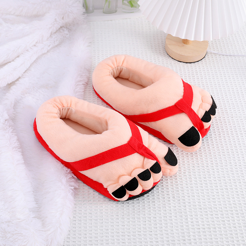 Spot creative cute funny big feet cotton slippers women's autumn and winter lovers men's spoof indoor warm personality_voghion.com