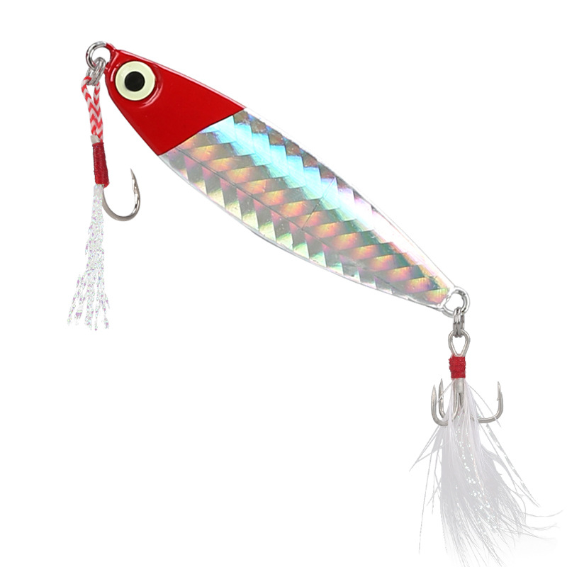 Factory wholesale Luya bait explosion fishing shore cast Luya iron plate lead fish cocked mackerel fake bait with blood trough hook feather hook