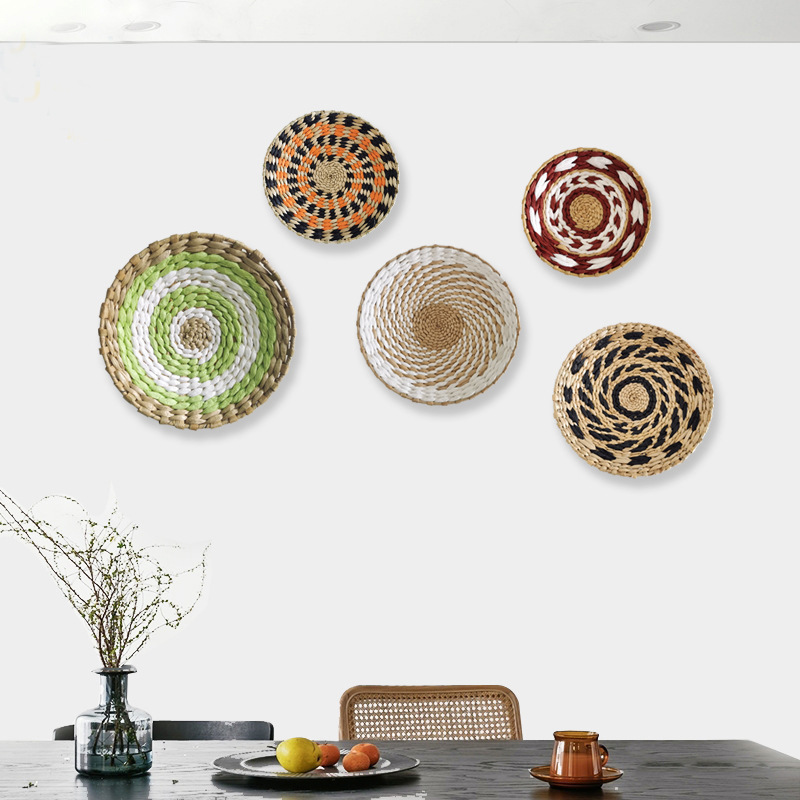 Cross-border ethnic style hand-woven wall decoration straw wall decoration Moroccan living room bedroom background wall decoration pendant