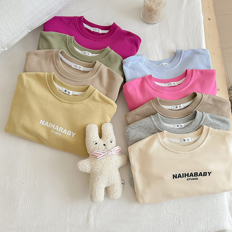 INS autumn 2024 new Korean version of children's clothing cotton letters color boys and girls sweater pants set