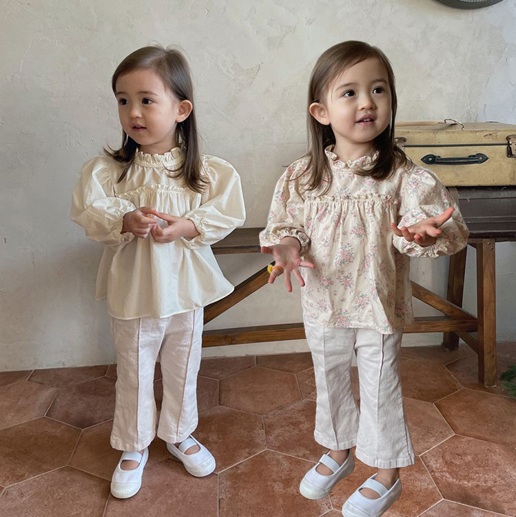 Girls' spring sweet flower stand collar top South Korea children's clothing autumn baby small floral shirt baby doll shirt