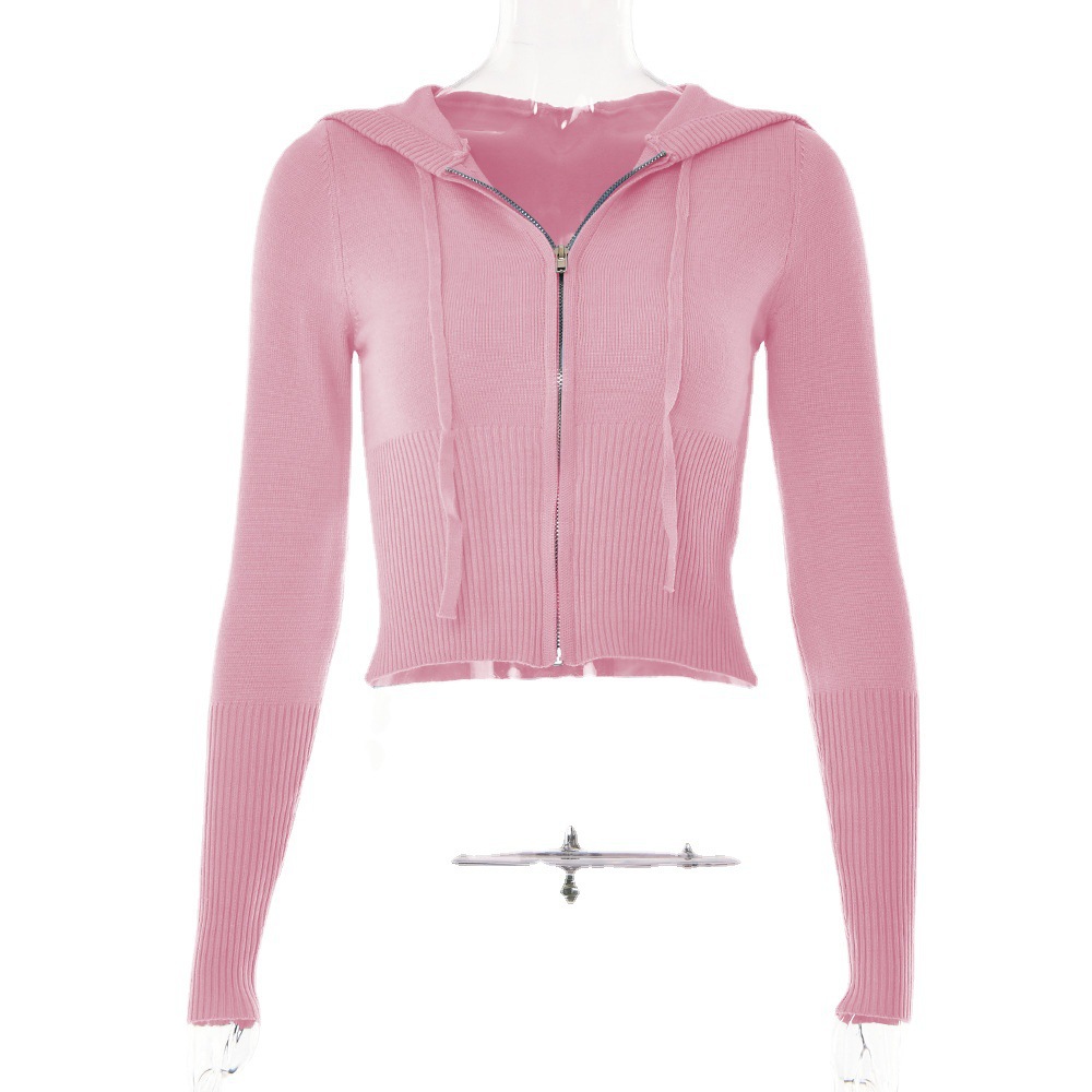 European and American cross-border 2023 new knitted hooded suit women's fashion sexy high waist long sleeve trousers two-piece set