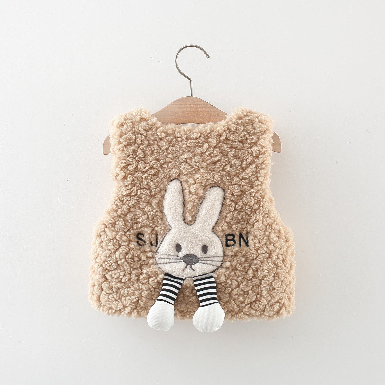 2023 Winter New Girls' back rabbit embroidered sweater vest baby girls' two-pocket fur vest