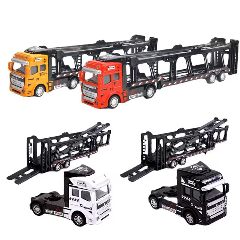 Children's toy alloy large pull back double-layer flat container transport truck container truck model toy