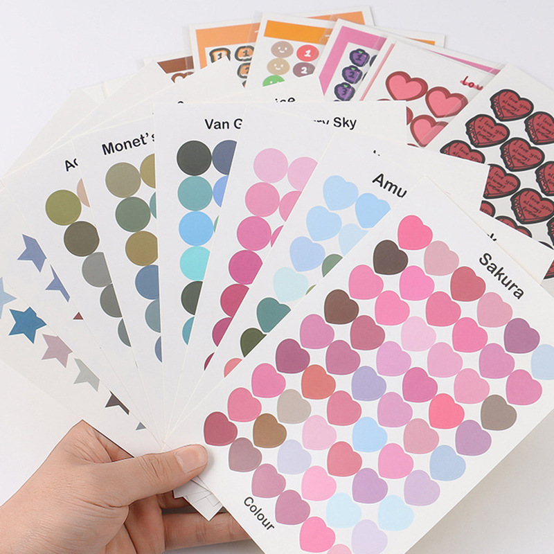 Morandi Color Decorative Sealing Sticker Simple Dot Gradient Love Cartoon Hand Account Card Mobile Phone Creative Sticker