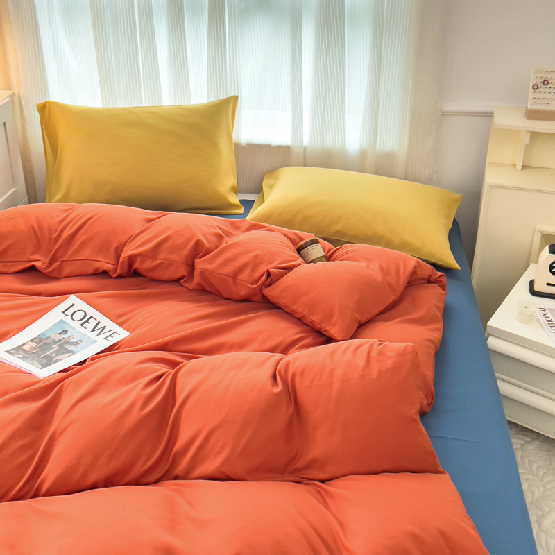 Strict selection of wholesale four-piece spring solid color sanding sheets quilt cover water-washed cotton ins wind double bed supplies