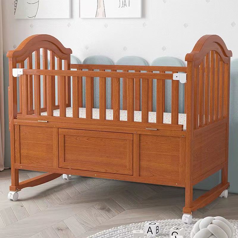 New solid wood crib newborn baby bed stitching bed bedroom widened bed with storage can be used as a gift
