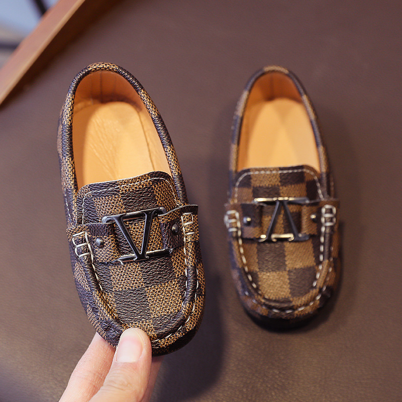 Boys British style Bean shoes 2021 New Korean style Plaid small leather shoes casual shoes children's shoes wholesale