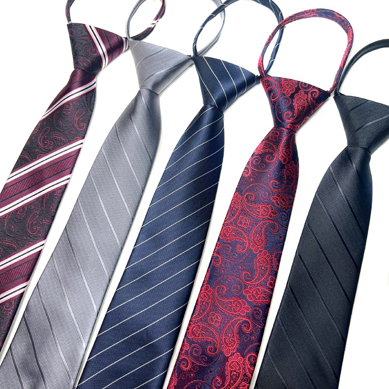 1200 Needle Yarn-dyed Polyester Upgrade Zipper Tie Men's Dress Easy to Pull Lazy Convenient 7cm Factory Spot