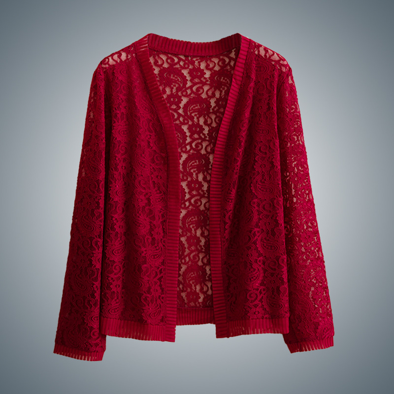 Fu Daiyi 19304 Cashew Flower Lace Hollow Fashion Cardigan Breathable Outer