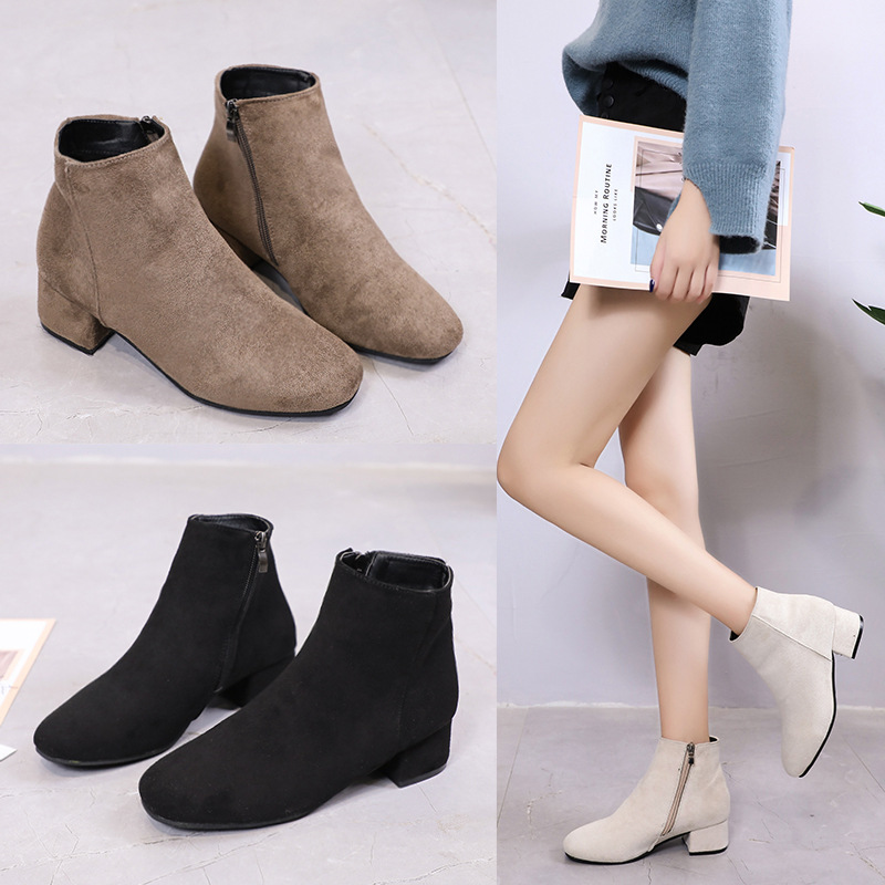 Martin botas para mujer 2024 otoño nuevo estilo coreano de moda retro chunky talón medio talón color sólido punta redonda casual Thin botines