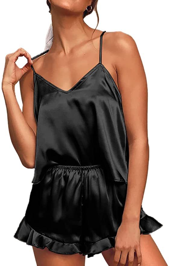 Women's Silk Pajamas Solid Color V-neck Sling Shorts Two-piece Pajamas Sexy Fashion Home Clothes Set